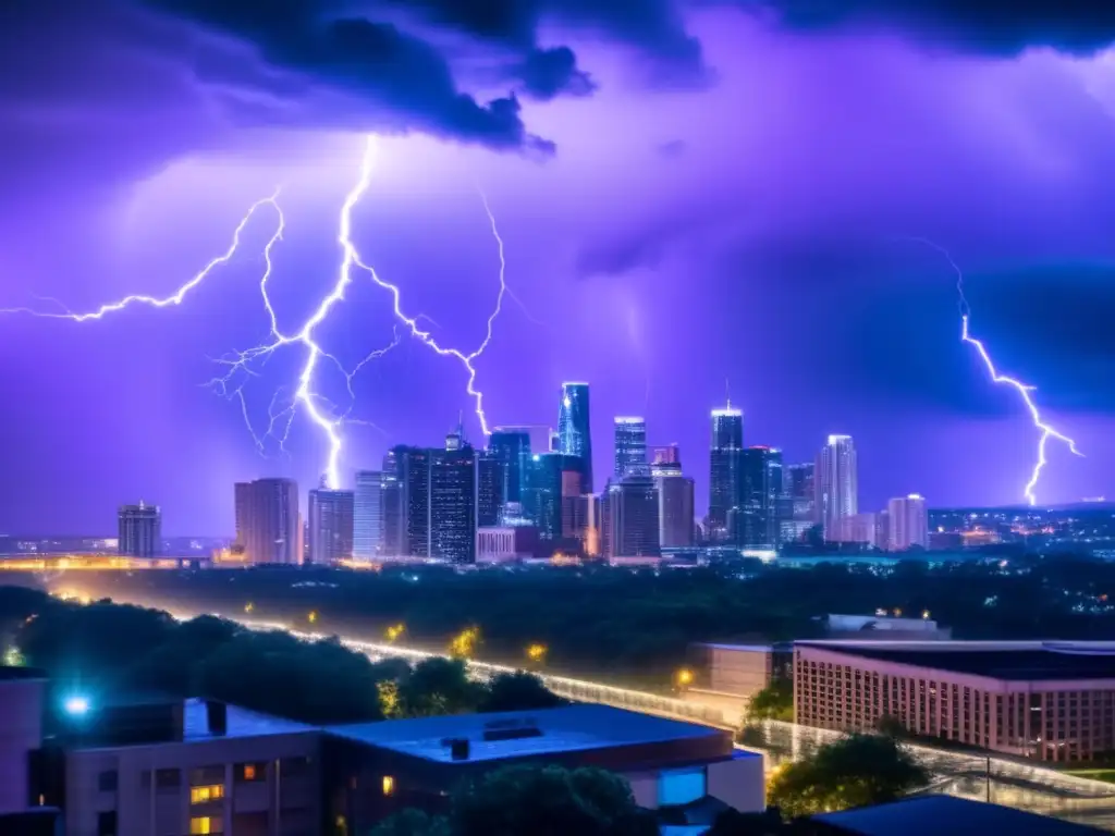 A captivating cinematic shot of a dark and stormy sky over a sprawling metropolis