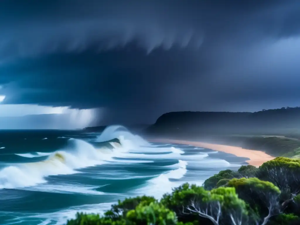 A breathtaking view of the Australian coast during a severe weather event