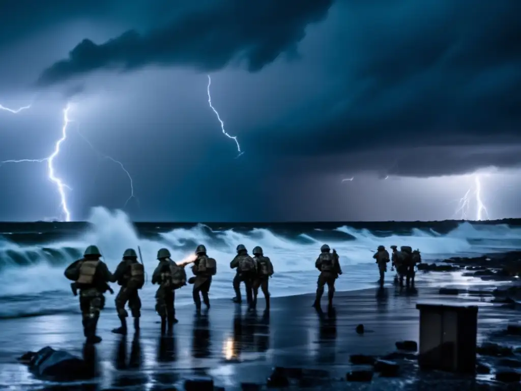 Dash - Dark, stormy sky with lightning illuminating a military camp in the distance