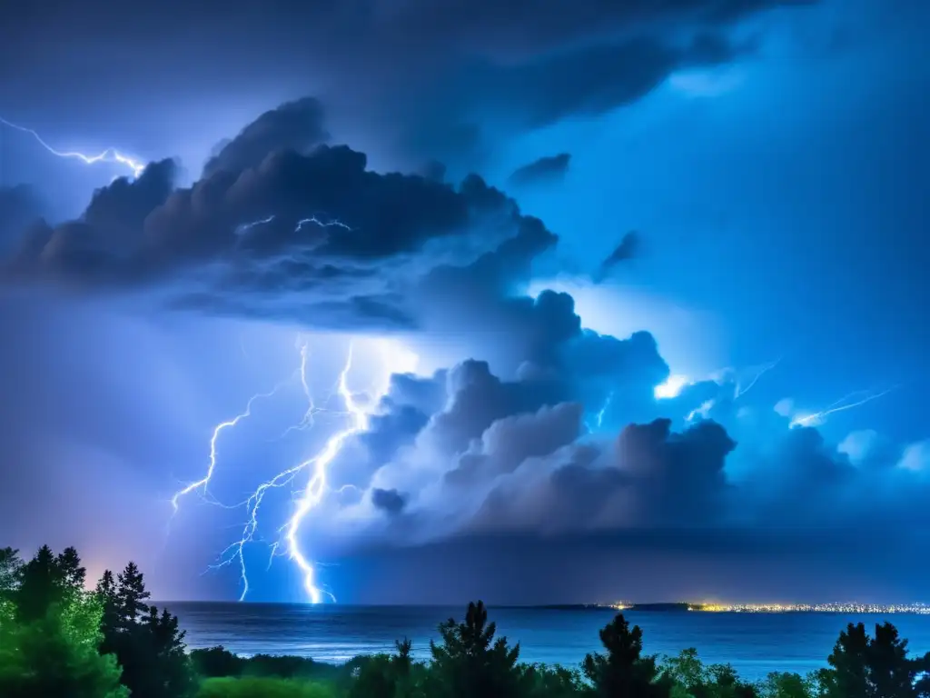 A black, stormy night sky is filled with lightning and thunder as two powerful storms, a hurricane and nor'easter, converge