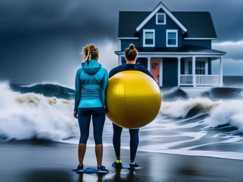 Dash: Amidst the raging storm, a determined person braces for the hurricane while holding onto their fitness ball