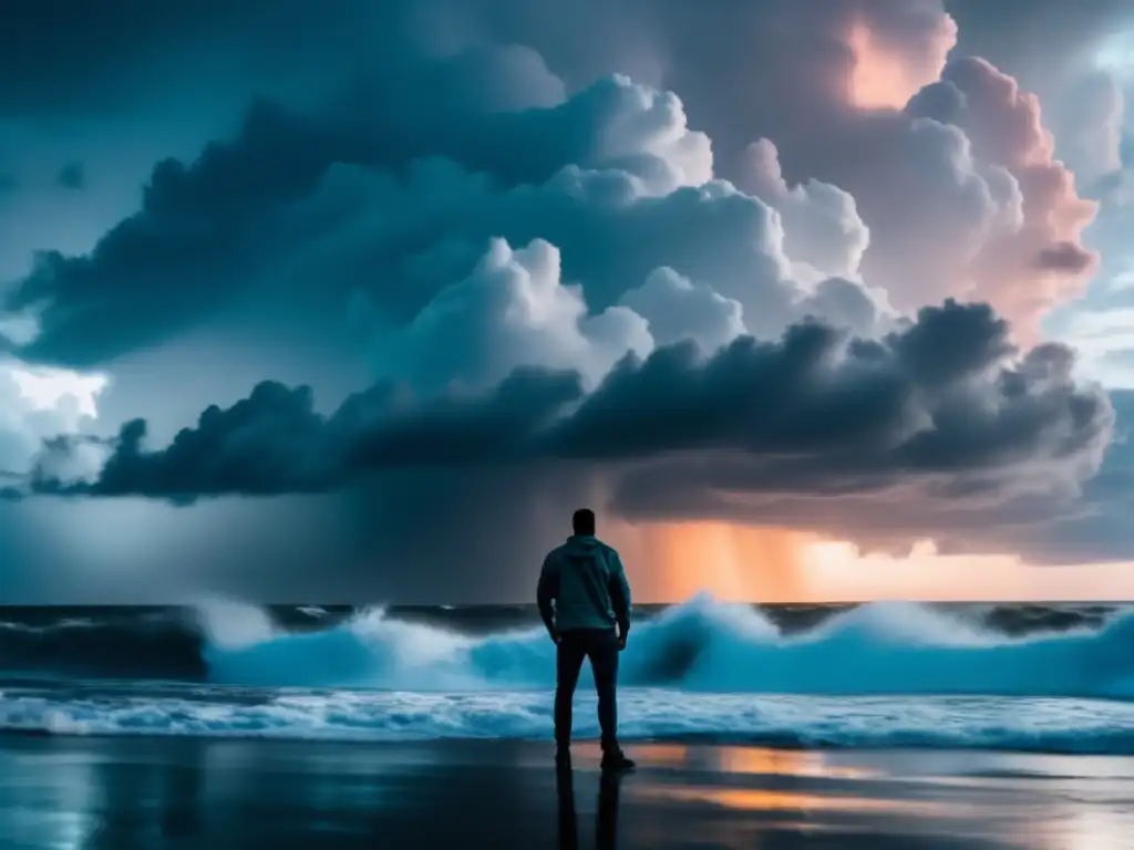 A gripping scene of a hurricane-prone area, with storm clouds hovering above the water