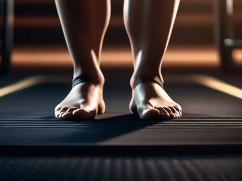 Determined lifter stands atop grooved mat, lifting heavy weights