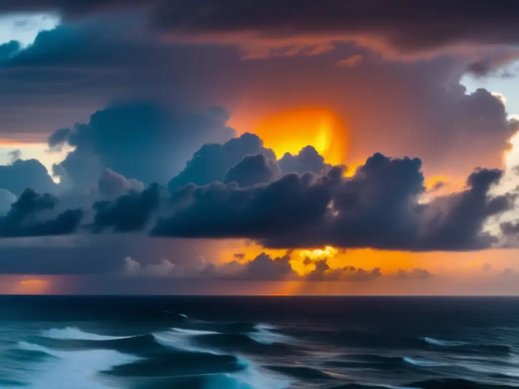 A s2mazing aerial shot of the Atlantic Ocean, with a golden sun setting in the background