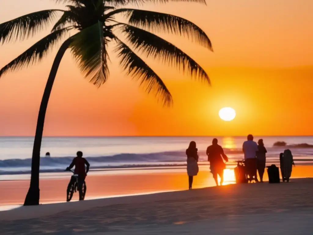 Dash: A vibrant sunset at the ocean cleanup, with palm trees swaying in the warm breeze