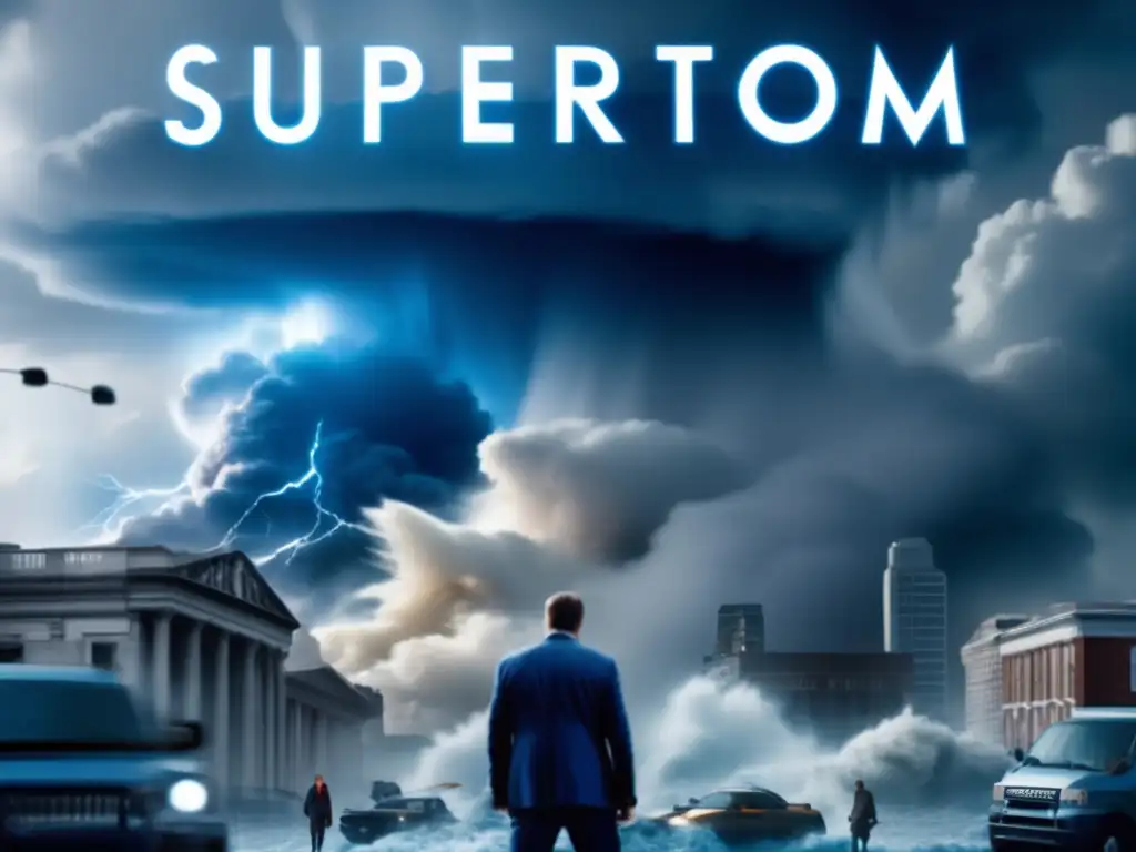 The Superstorm (BBC) cover still, with its strict blue and white color scheme, captures the essence of the city during a raging hurricane