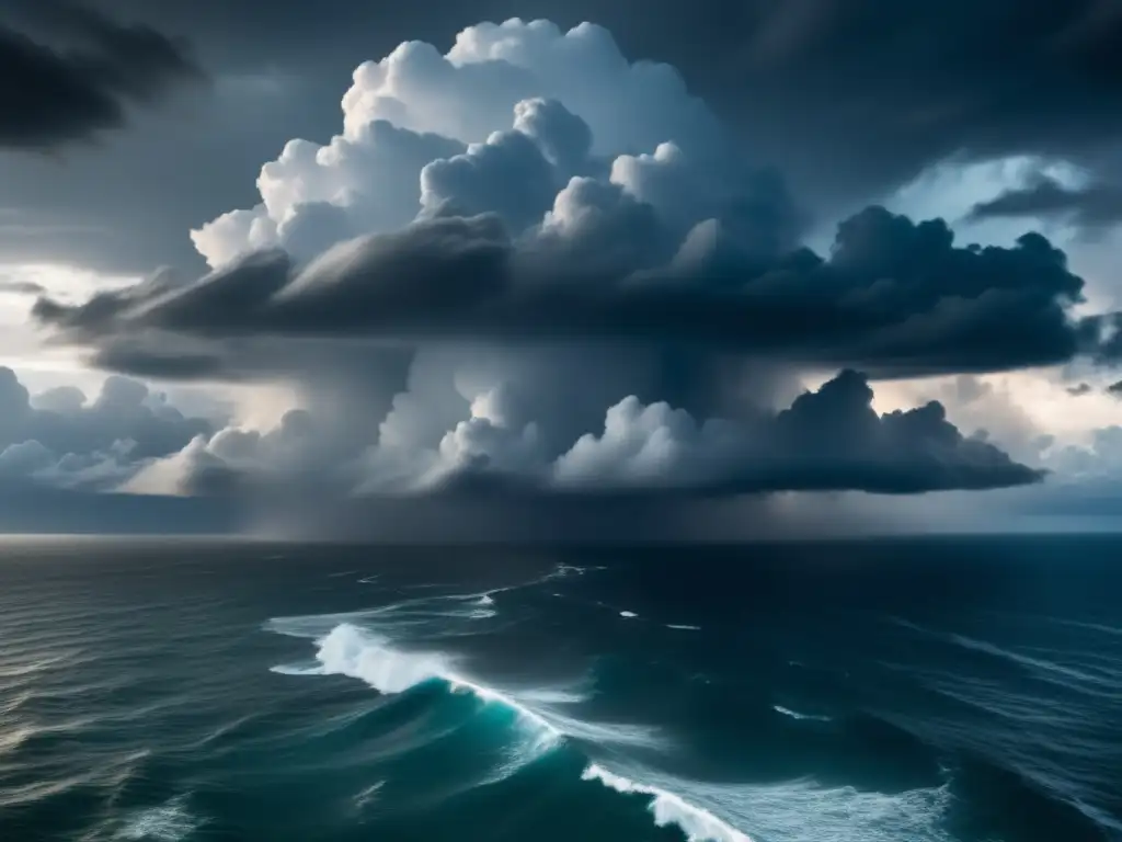 An awe-inspiring aerial view of an impending storm brewing over a wide ocean