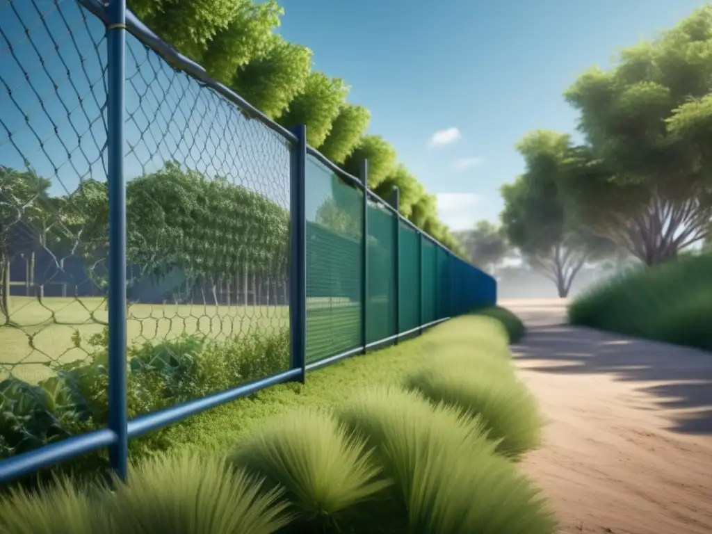 Temporary mesh fence protects lush green landscape from construction needs