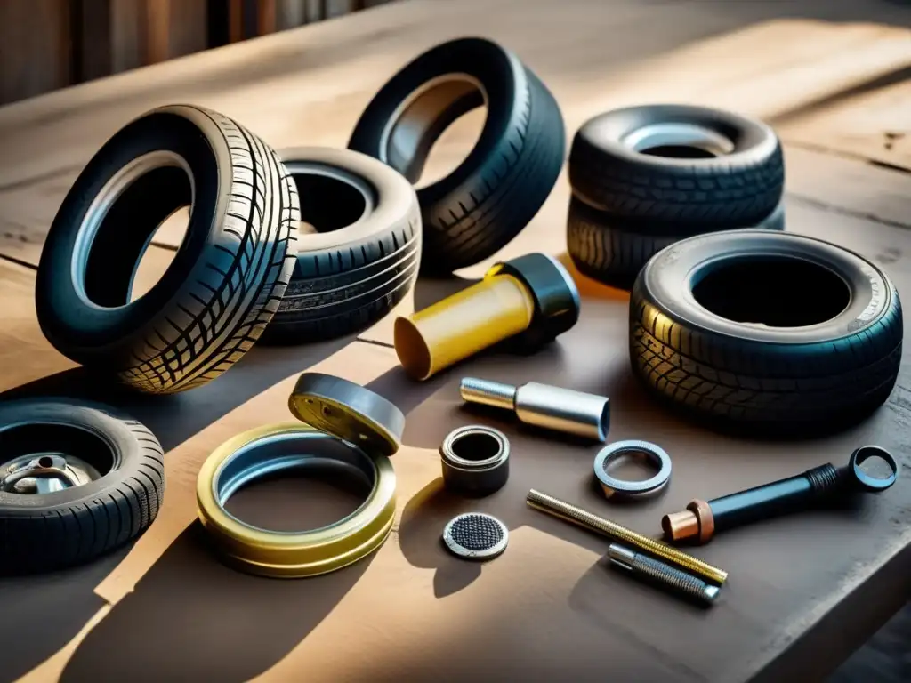 Spotted on a rustic table, basking in sunlight, are tire repair kits for patch, plug, and bead needs