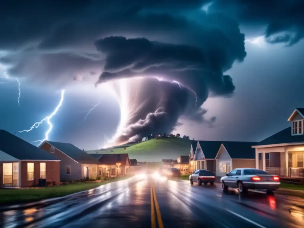 A destructive tornado descends on a small town, leaving a trail of devastation