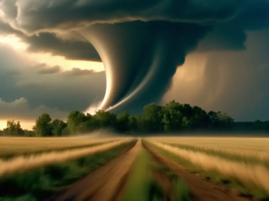 A haunting image of the tornado from 'Atomic Twister', with its twisted, destructive power visible in the foreground