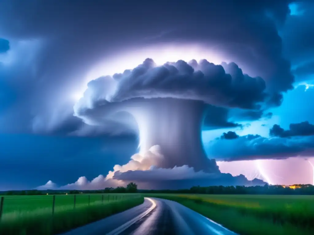 A breathtaking cinematic image of a tornado funnel cloud soaring into the sky from a swirling potato chip cloud during a wild thunderstorm