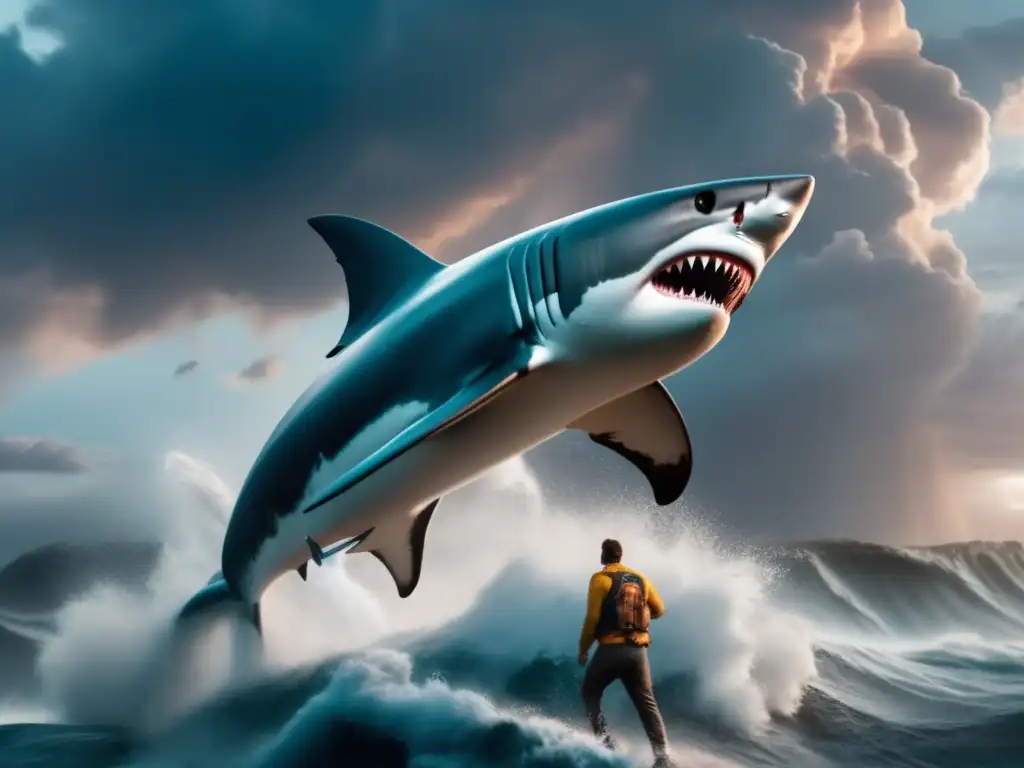 Fin is thrown into the sky by a tornado, narrowly escaping being swallowed by a massive shark while trying to revive Blake in this breathtaking scene