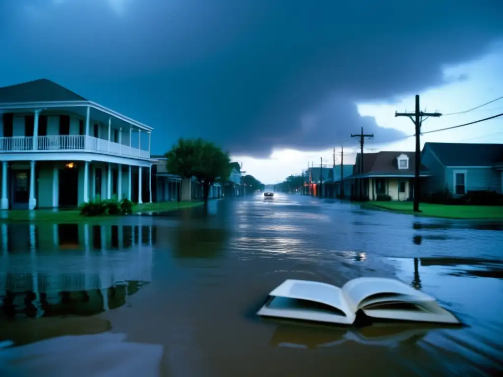 Amidst the wreckage of Hurricane Katrina, Don Brown's book 'Drowned City' stands tall, its cover staring at the devastation in the background