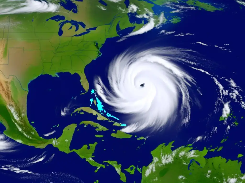 Tropical storms rage across the vast blue ocean, with lush foliage in the background