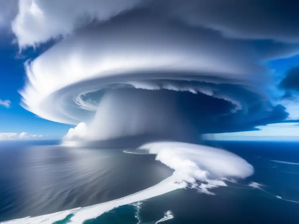 A stunning satellite image of the eye of a tropical cyclone over the vast expanse of the Pacific Ocean during a time of severe weather in Australia