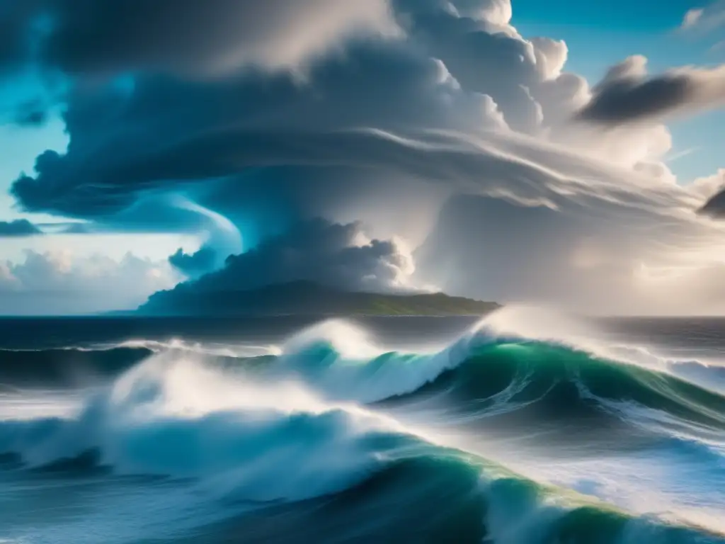 Dive into the heart of chaos with this aerial shot of a tropical cyclone raging over the ocean