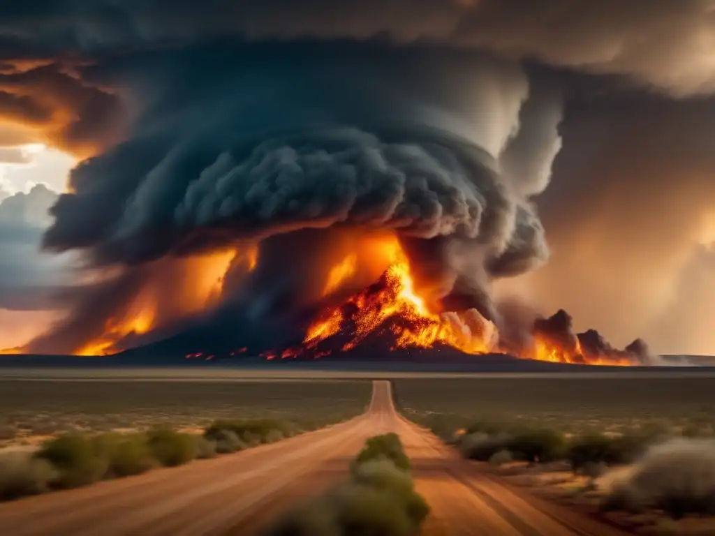 A breathtaking view of the tornado in action against the backdrop of the mesa in Fire Twister (2015)