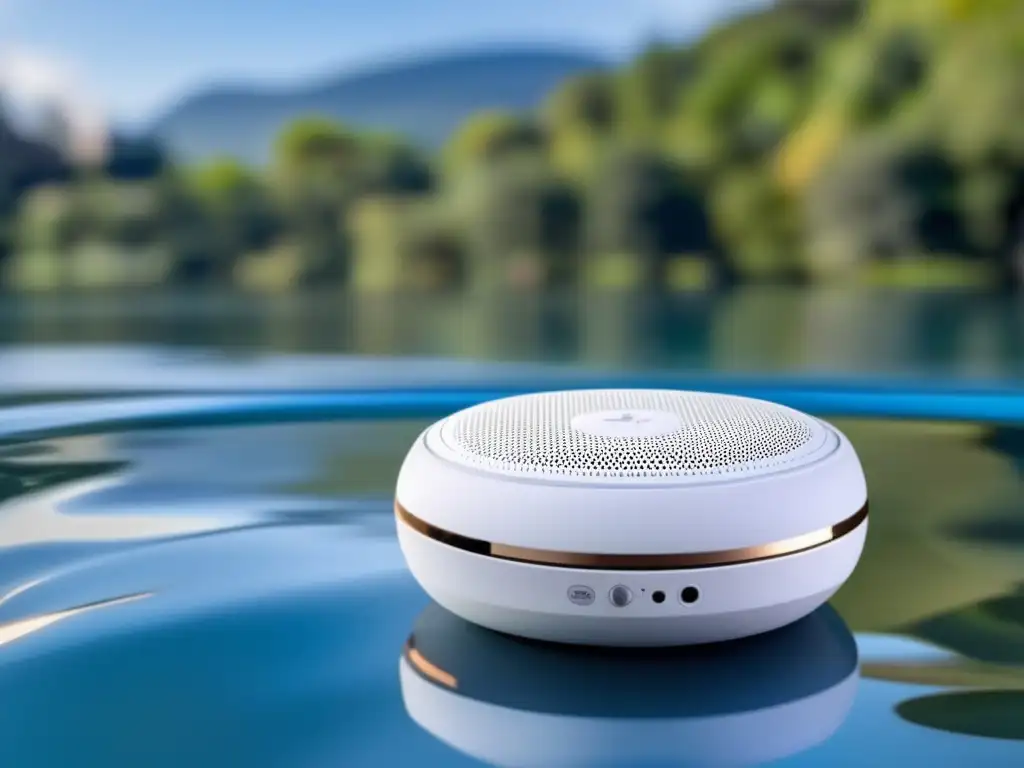 Captivating image of a luxurious floating waterproof Bluetooth speaker, ready to entertain with powerful, clear audio anywhere you go