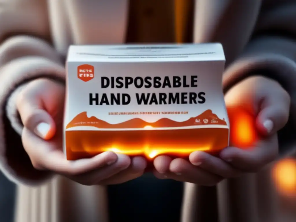 A poetic portrait of warmth in action: a person's meticulous embrace of a box of disposable hand warmers