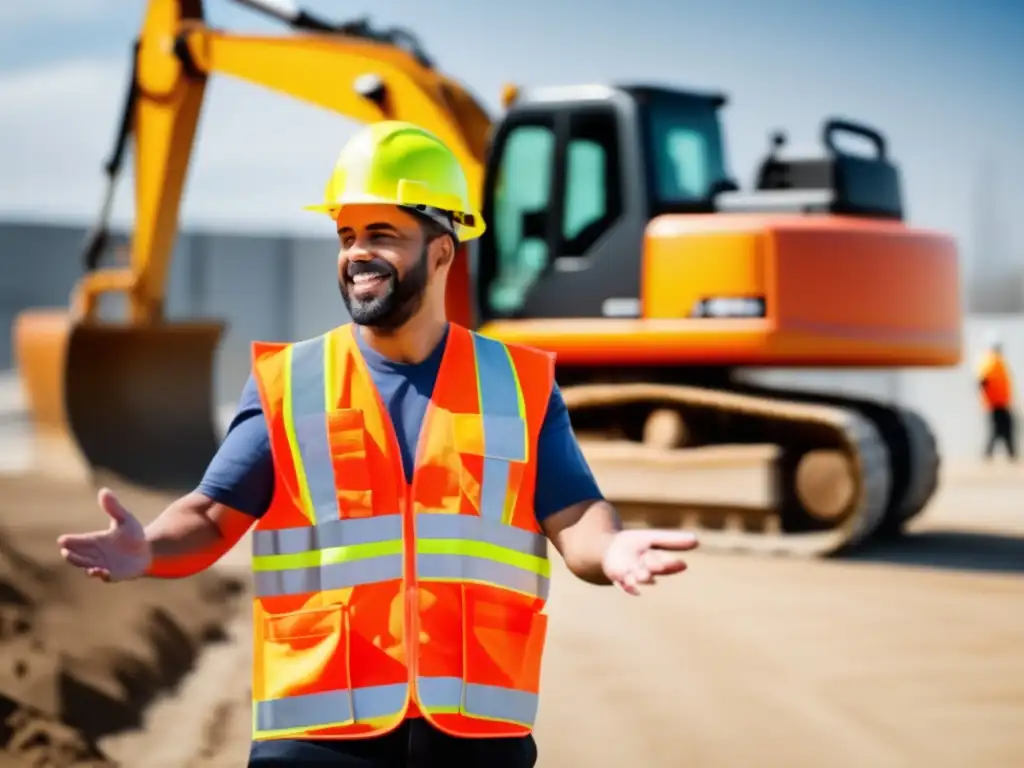 Dash: An image of a worker in a highvisibility safety vest, surrounded by heavy machinery in a construction site