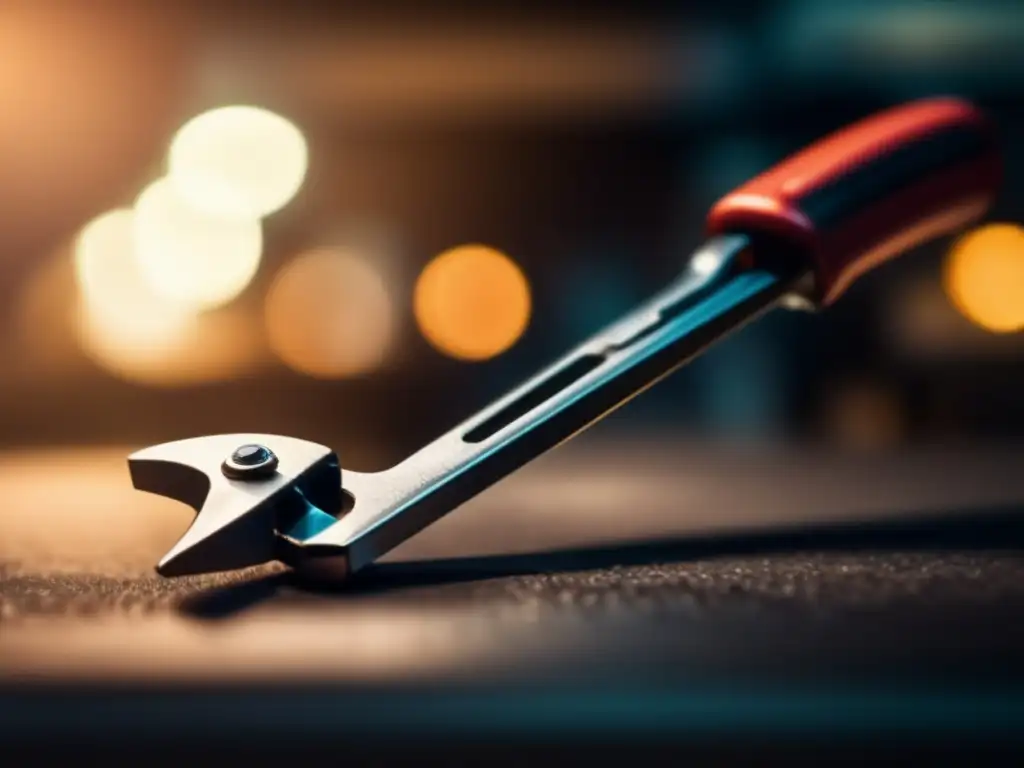 A cinematic style image of a wrench in action, stopping a utility in motion with dramatic lighting and blurred background