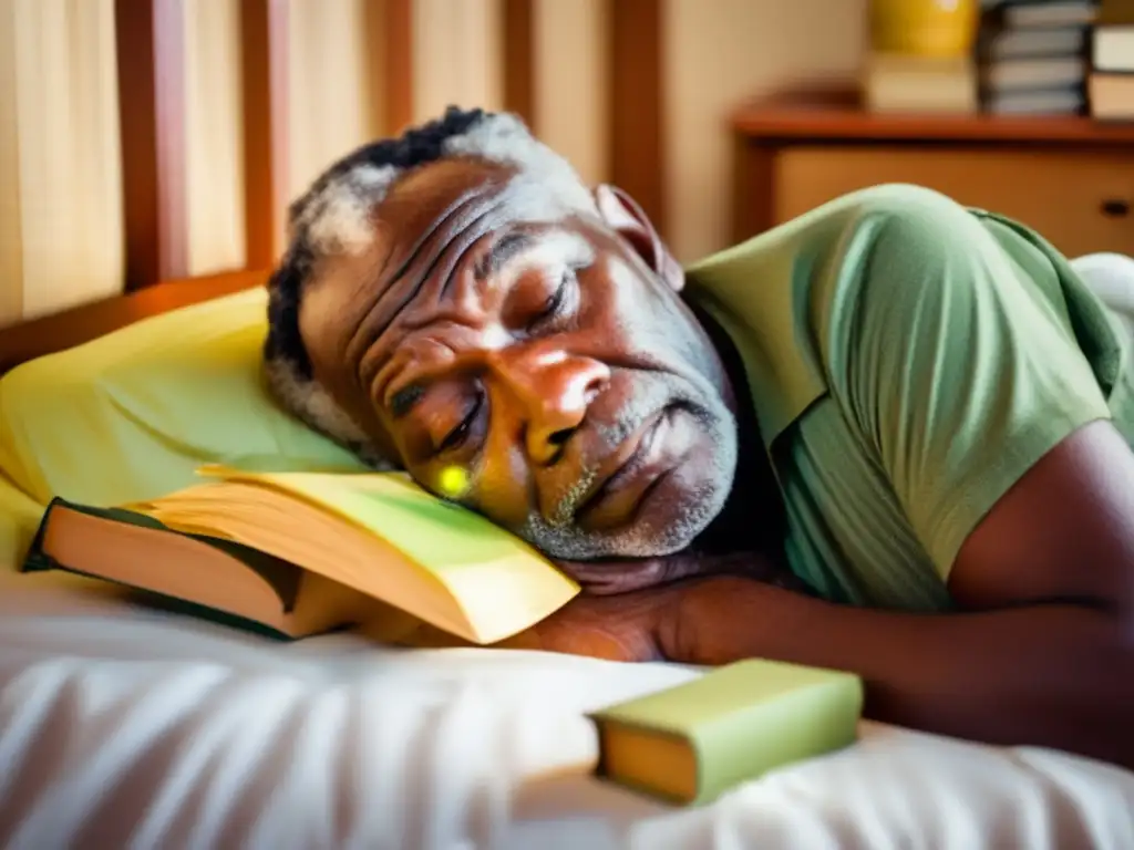 An elderly man lies feverishly in bed with a greenishyellow rash covering his body and sweat beads on his forehead